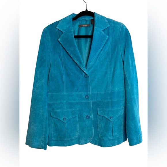 Liz Clairborne blue faux suede velour blazer, size M. - Picture 1 of 6